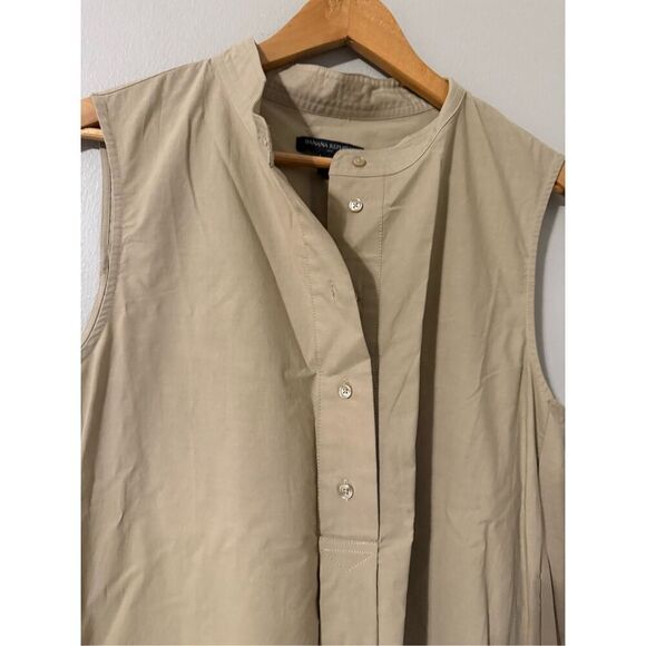 Banana Republic Size L Sleeveless Button Front Shirt Dress Tan Minimalist Midi - Picture 4 of 6